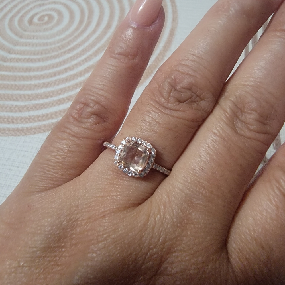 Sterling Silver Rose Gold Plated Morganite CZ Ring